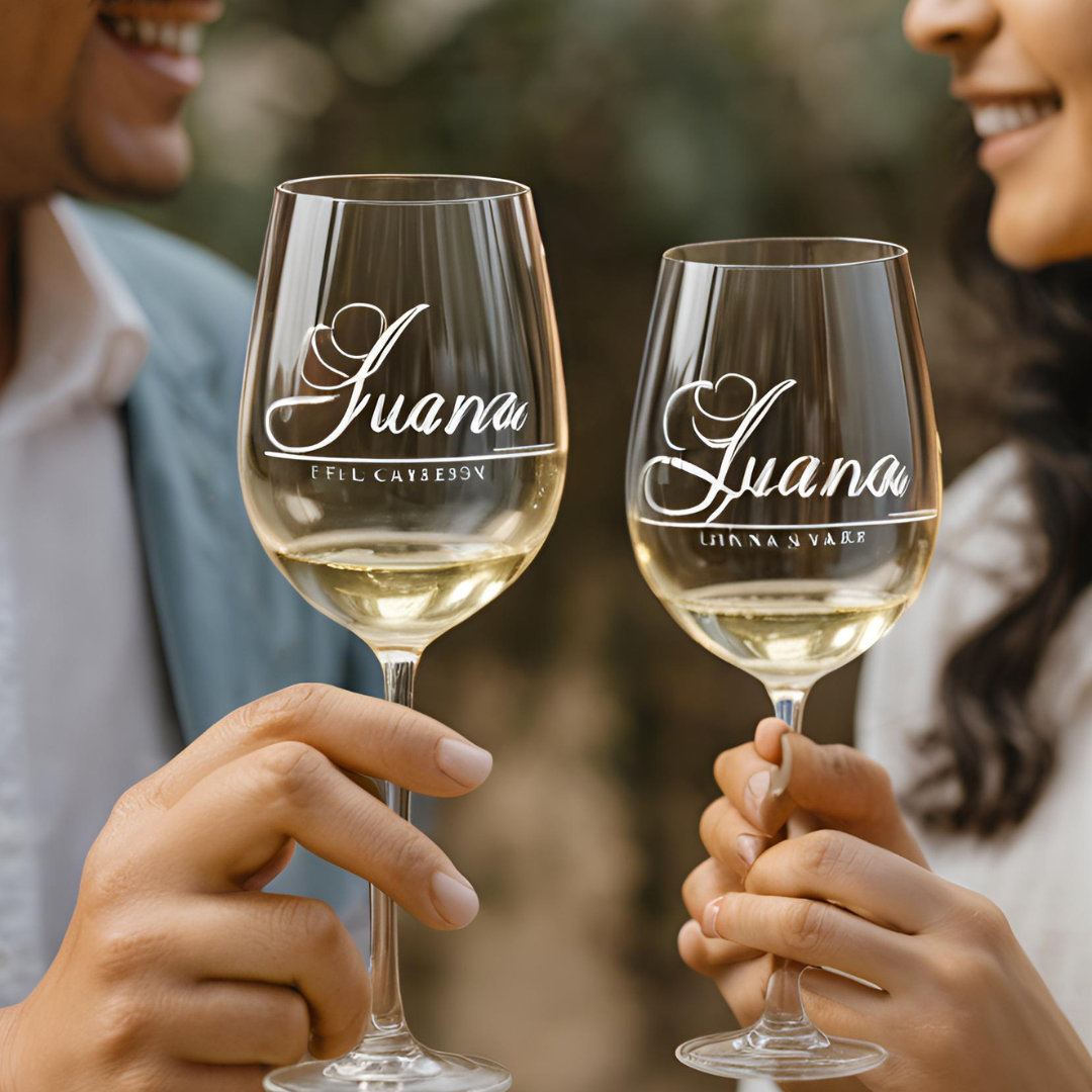 bicchiere da vino personalizzati con incisione laser nomi, loghi invia il tuo design regalo / bar / ristoranti / hotel /bnb