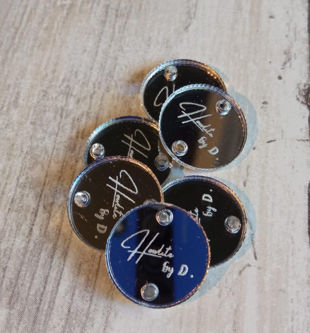 Etichette di prodotto tonde in plexiglas, etichette fatte a mano etichette personalizzate incise al laser, etichette di prodotti da cucito, oro, argento.