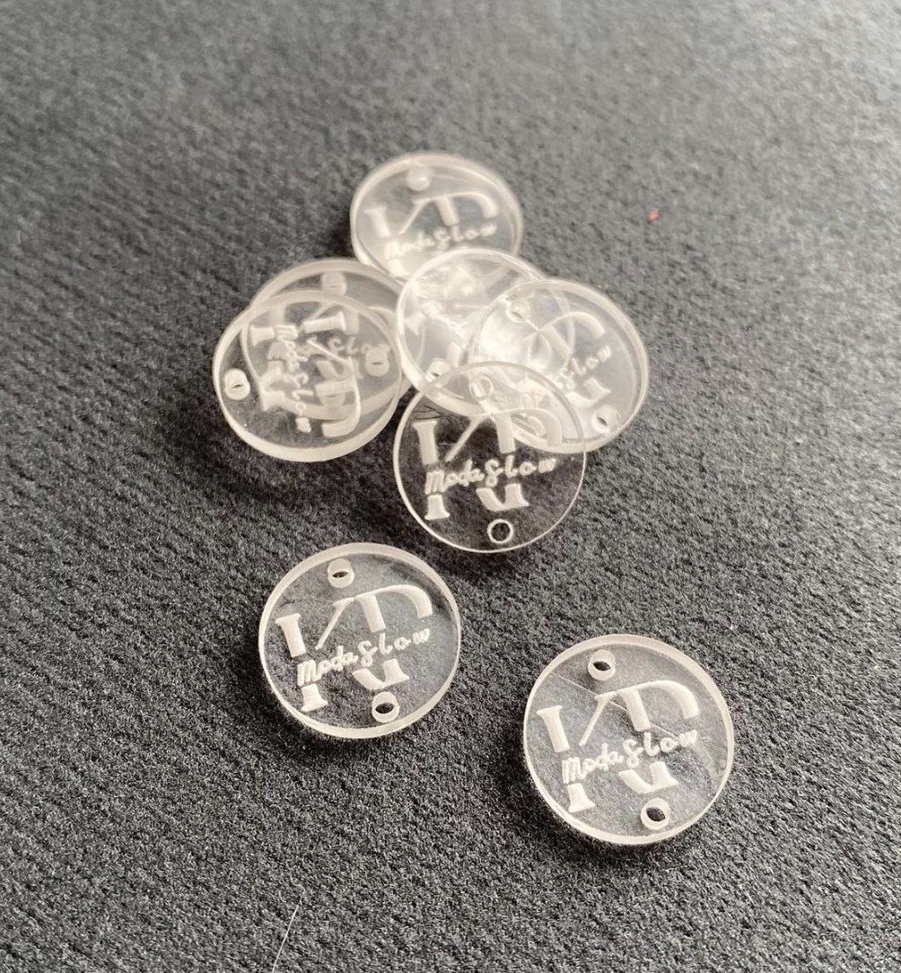 Etichette di prodotto tonde in plexiglas, etichette fatte a mano etichette personalizzate incise al laser, etichette di prodotti da cucito, oro, argento.