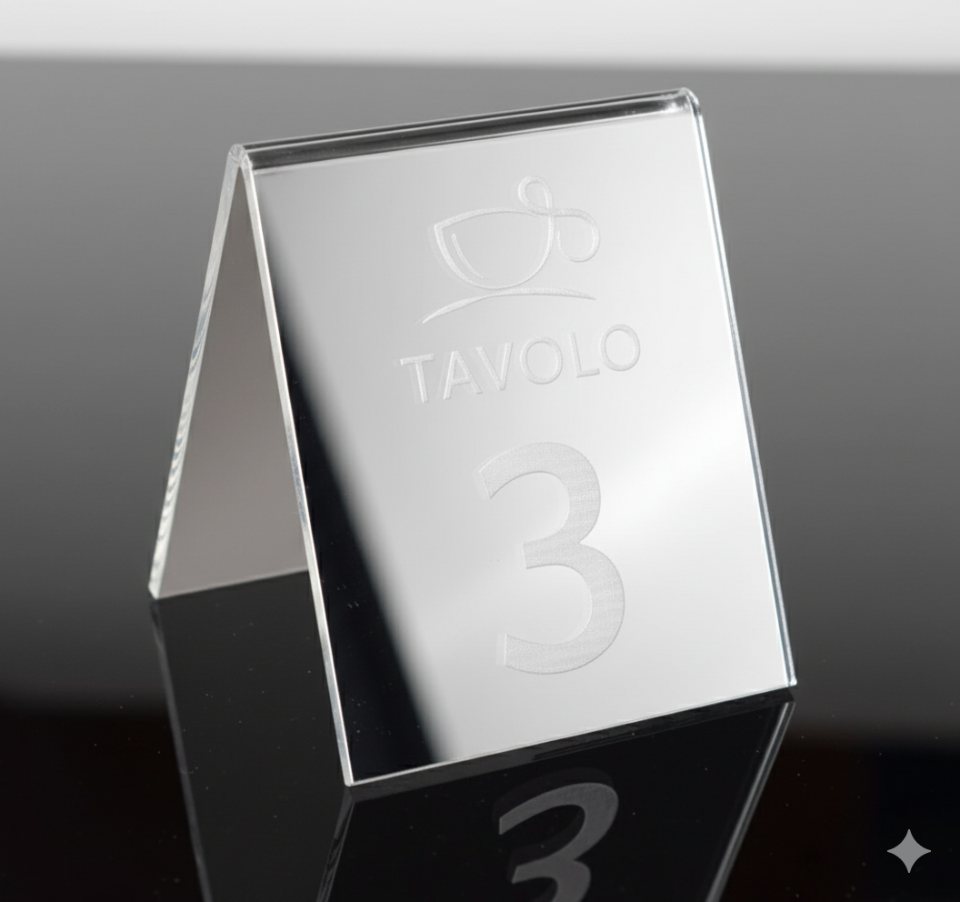 Cavalierino Segnatavolo/Menù in Plexiglass Specchiato NERO con Incisione Laser Personalizzata