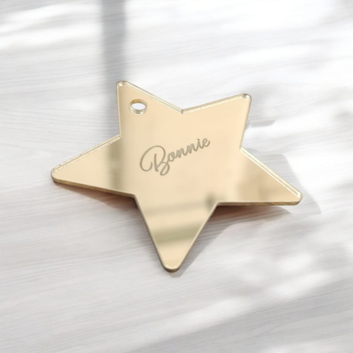 Tag / Segnaposto forma stella in plexiglass specchiato rettangolare oro o argento Battesimo / Matrimonio / Nozze / Comunione