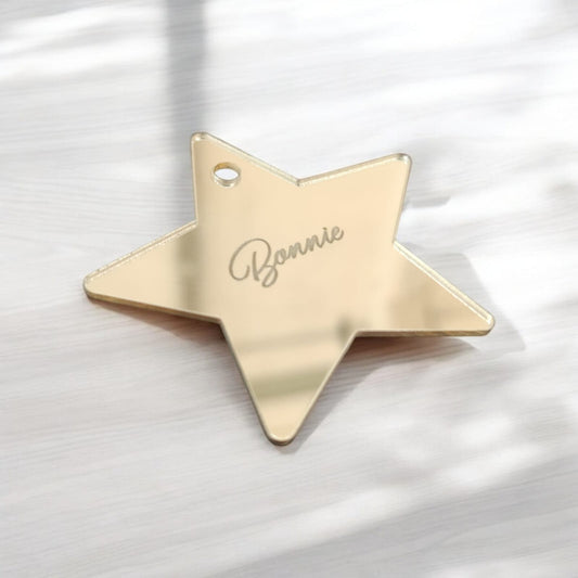Tag / Segnaposto forma stella in plexiglass specchiato rettangolare oro o argento Battesimo / Matrimonio / Nozze / Comunione