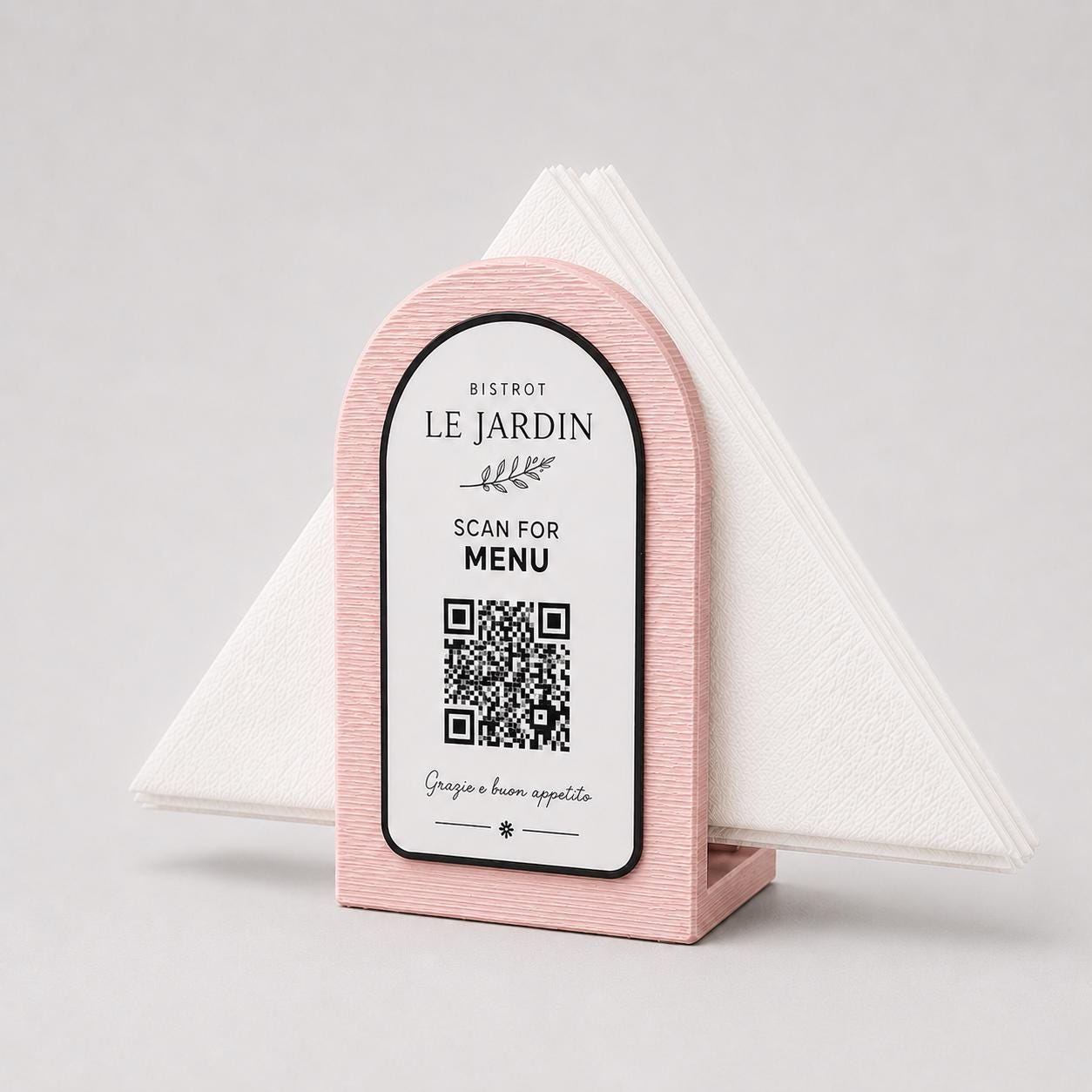 Portatovaglioli QR Code linea POP Bistrò azzurro pastello Personalizzato per Ristorante e Bar Segnatavolo Menu Digitale Display QR 3d