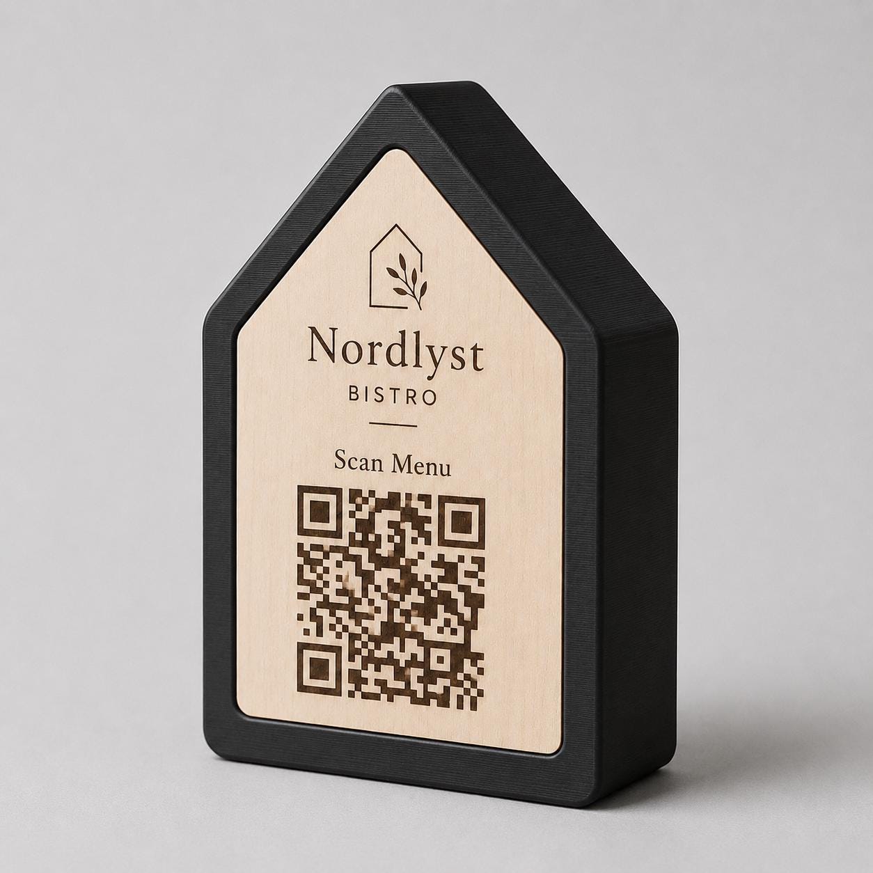 Qr code Linea stile NORDIC scandinavo minimal Espositore Menu QR Code in Stampa 3D e Lastra in legno di pioppo Incisa al Laser