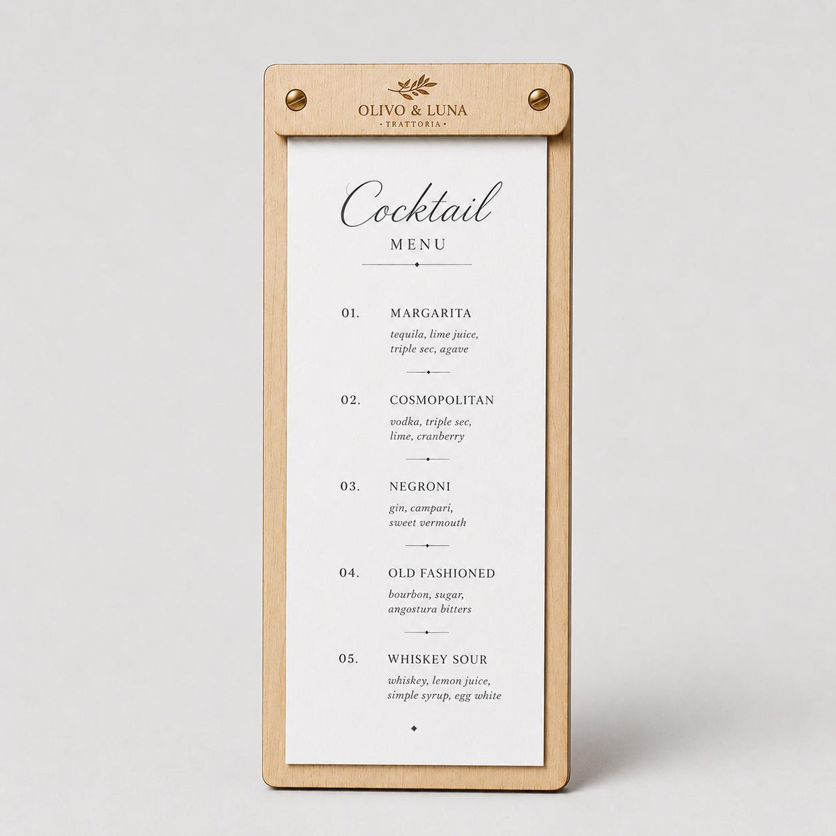 Portamenu tavoletta stretta in legno pioppo bacchetta stretta formato A4 Personalizzato | Menu Ristorante personalizzato| Copertina