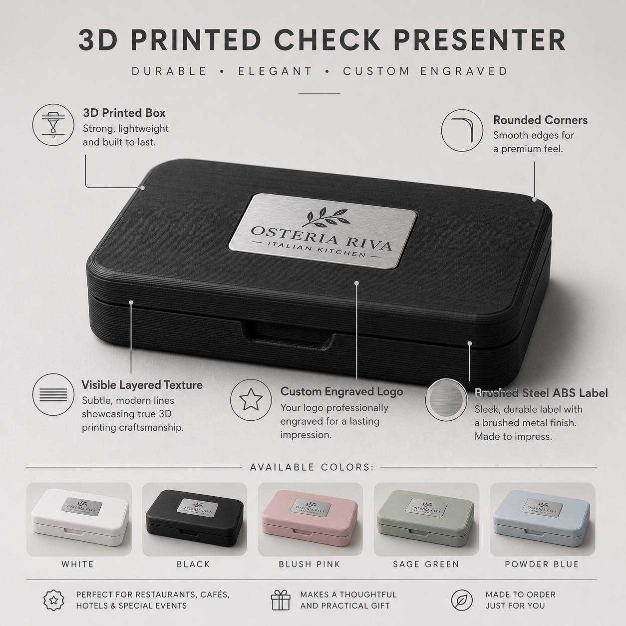Scatolina Check Presenter porta conto blu personalizzato Ristorante in Stampa 3D con Targhetta |Moderno per Ristoranti bar | bill holder