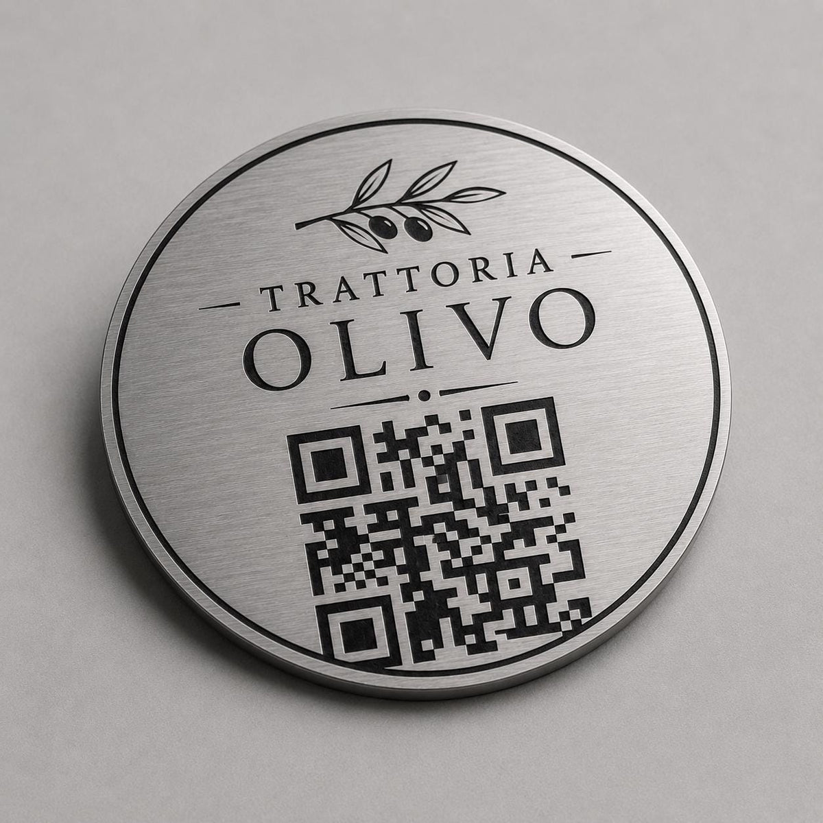 Targa rotonda personalizzata con codice QR per menu contactless - Ristoranti, hotel, bar - Collegamento a Instagram, Facebook, pensioni