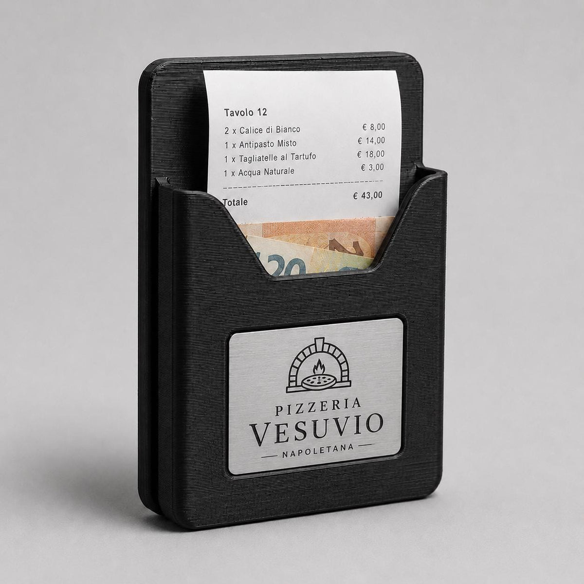 Portaconto Pocket Ristorante in Stampa 3D con Targhetta Effetto Acciaio verde | Porta Conto Moderno per Ristoranti | Check Presenter