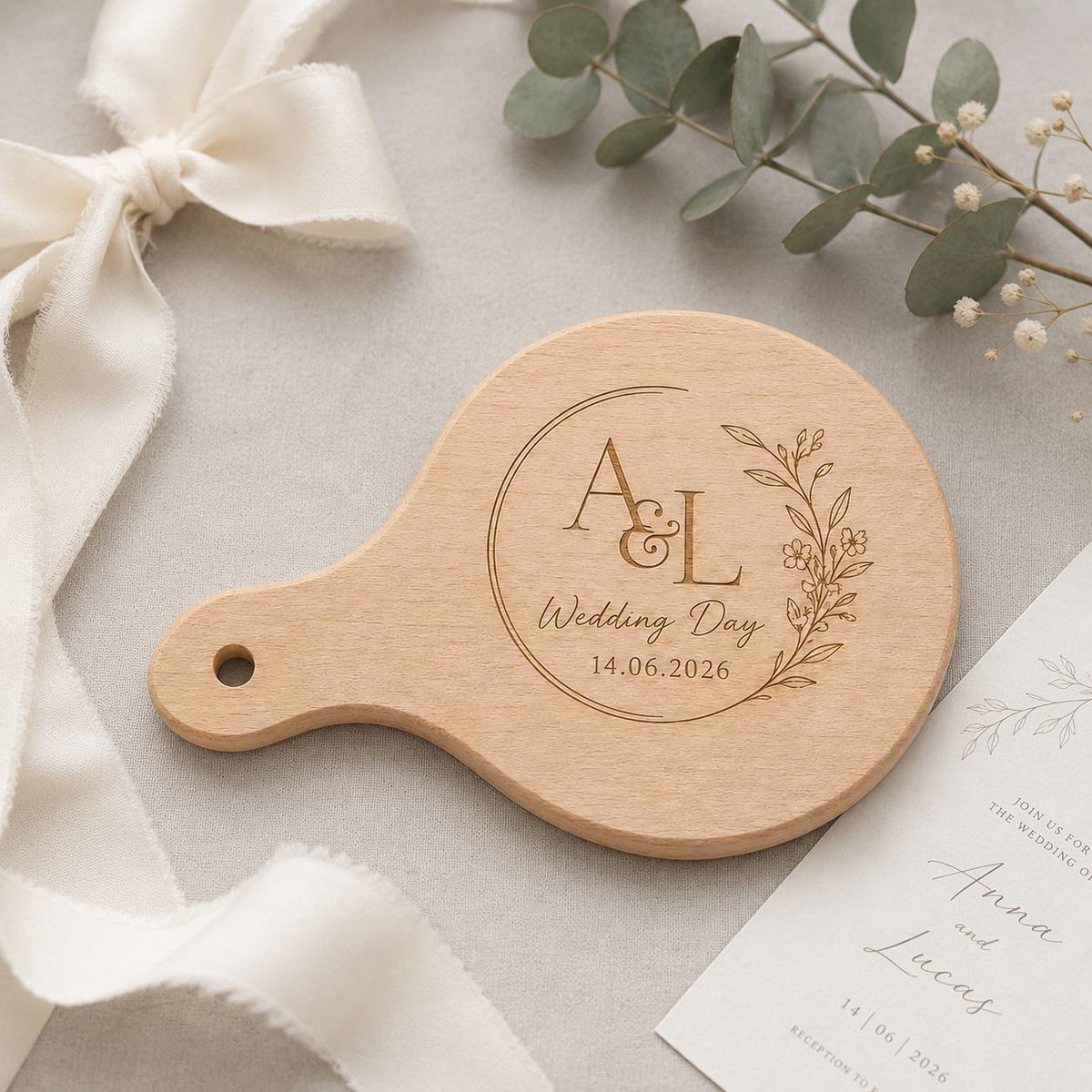 50 pezzi Bomboniera Matrimonio Tagliere in Legno Personalizzato, Mini Taglierino Manico Inciso a Laser, Regalo Invitati Nozze e Anniversario
