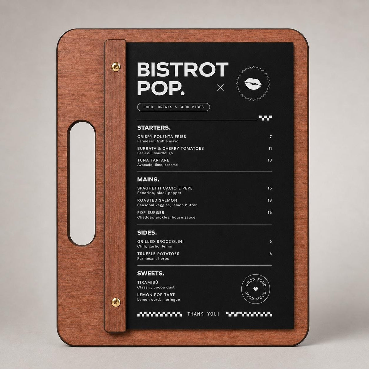 Portamenu in Legno di pioppo Personalizzato, Tavoletta con Maniglia per Ristorante e Bar, Clipboard con Listello e Viti, Accessori Tavola