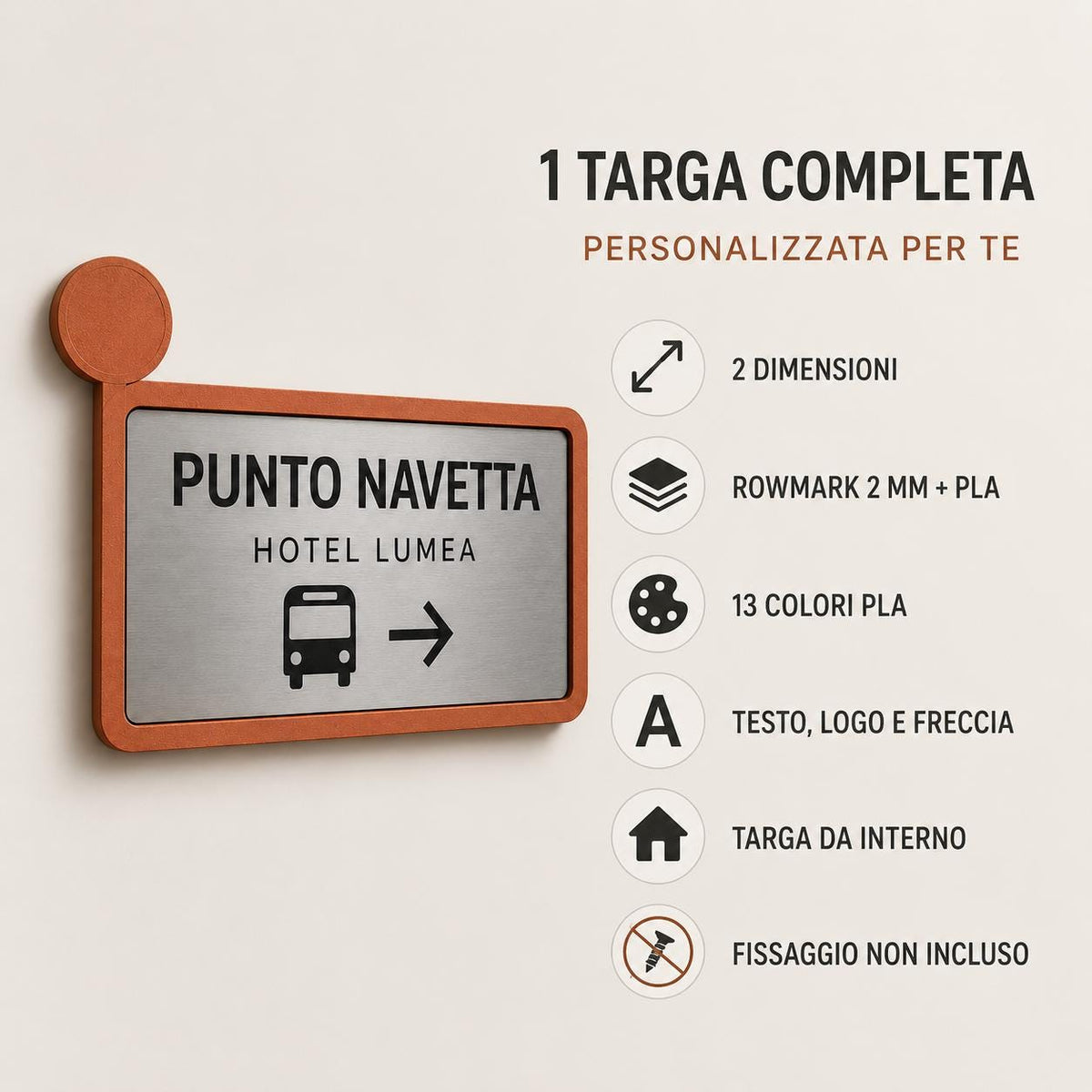 Targa Punto Navetta Personalizzata Linea Fermata | Segnaletica Shuttle Hotel in Rowmark e PLA 3D | Pezzo Singolo