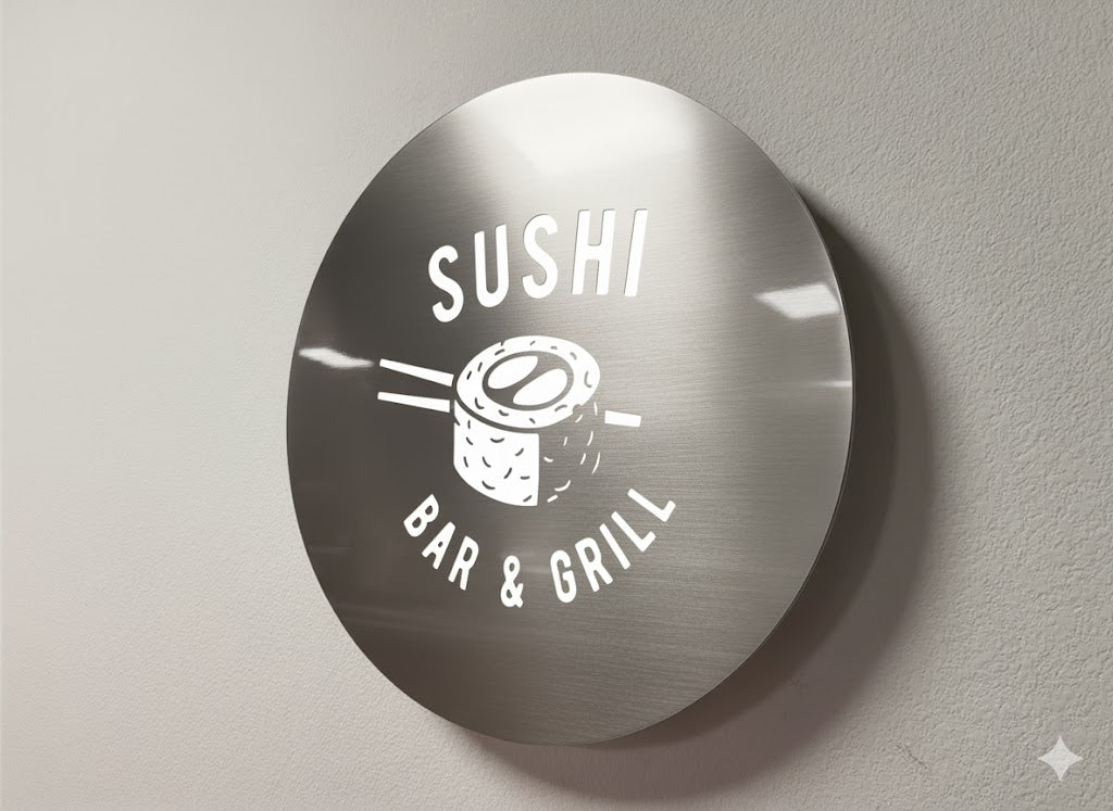 insegna a led retroilluminata in abs effetto ottone con logo insegna neon rgb personalizzata oer negozio locale moderno