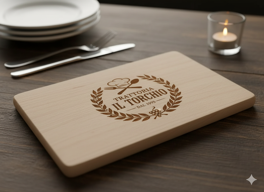 tagliere in legno per ristorante con incisione laser