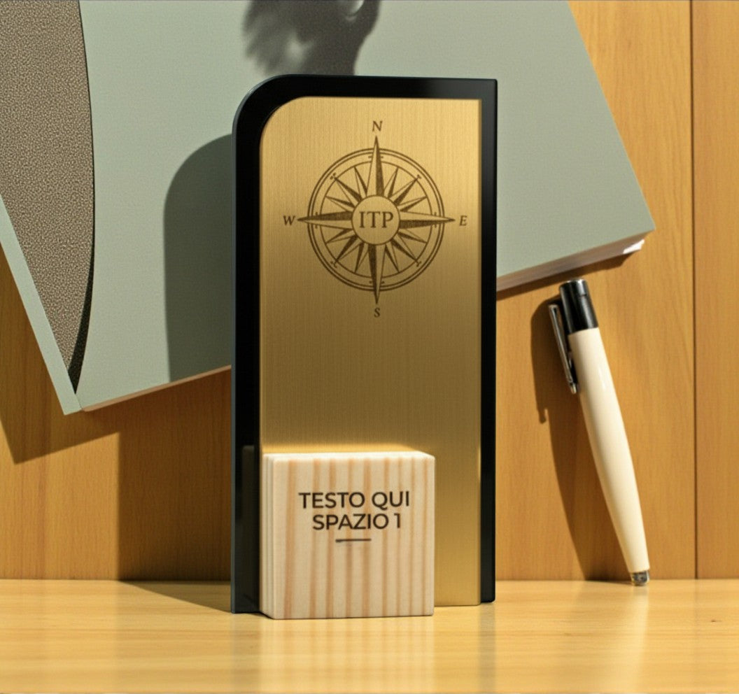 trofeo moderno acciaio in pino massello, premio quadrato personalizzato abbinato a cornice flessibile in ottone, targa di riconoscimento, targa per traguardo raggiunto