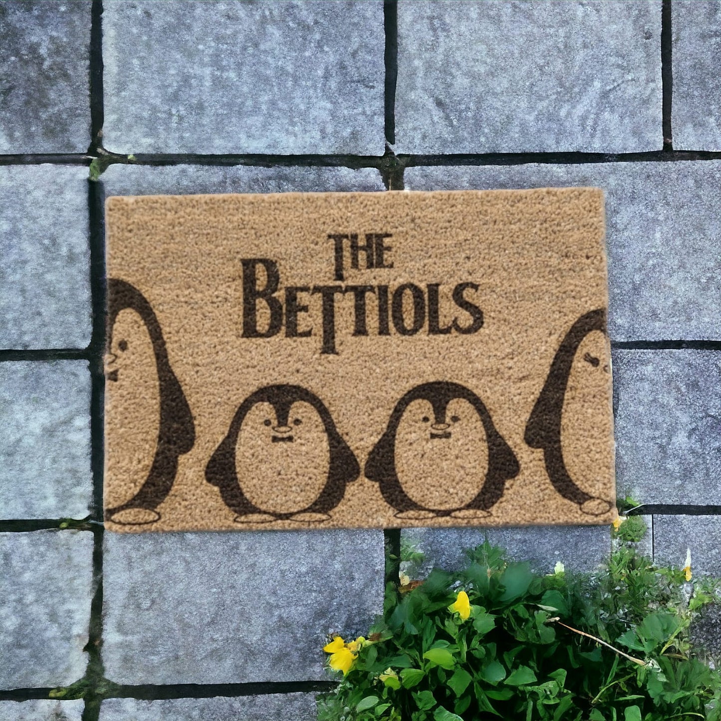 Zerbino personalizzato in cocco con incisione laser con grafica pinguini