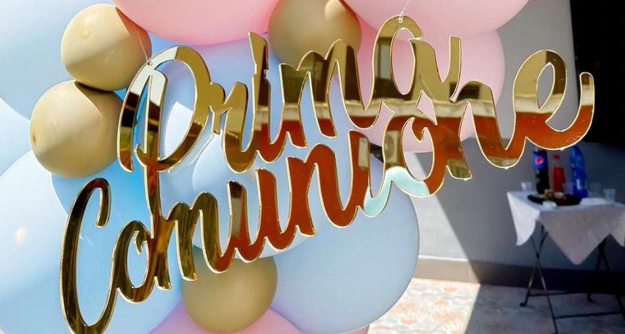 Scritta in plexiglass specchiato rettangolare oro o argento Battesimo / Matrimonio / Nozze / Comunione