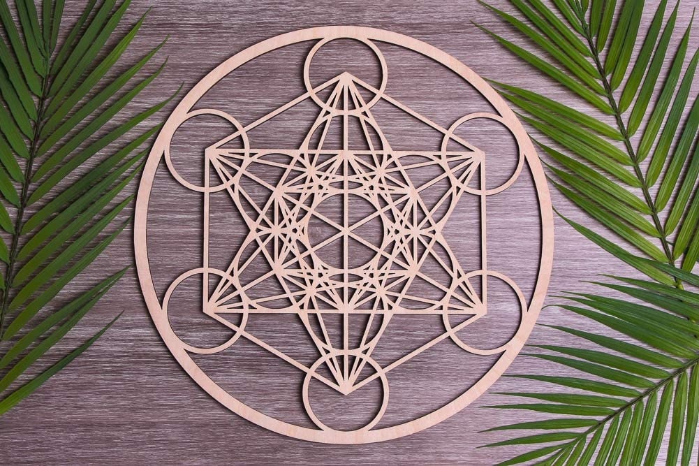 Cubo di Metatron, arte della parete in legno appeso a casa decorazione, arte della geometria sacra, scultura in legno,  Legno naturale