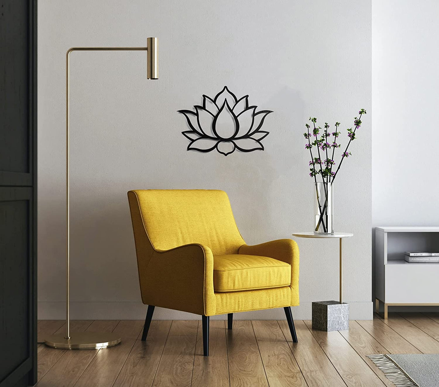 Decorazione in mdf nero. Scultura da parete, (43 x 31 cm., Fiore di Loto)   decorazione,  scultura in legno,  Legno naturale