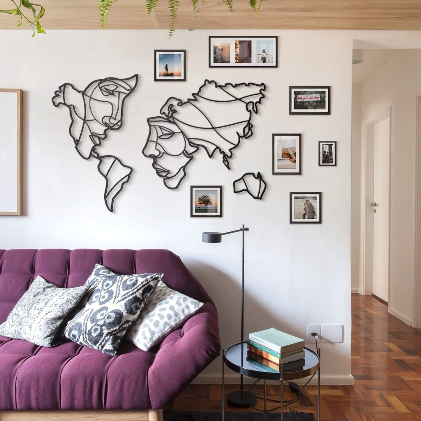 Planisfero da parete mdf nero faccia volti verniciato nero, tagliato a laser, legno mappamondo decorazione casa