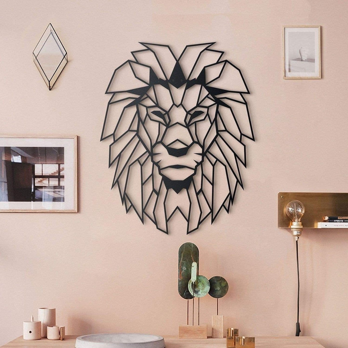 Decorazione in mdf nero Wall Art - Testa di Leone - Decorazione in mdf per Le pareti - 40 x 51 cm Scultura da parete, scultura in legno,