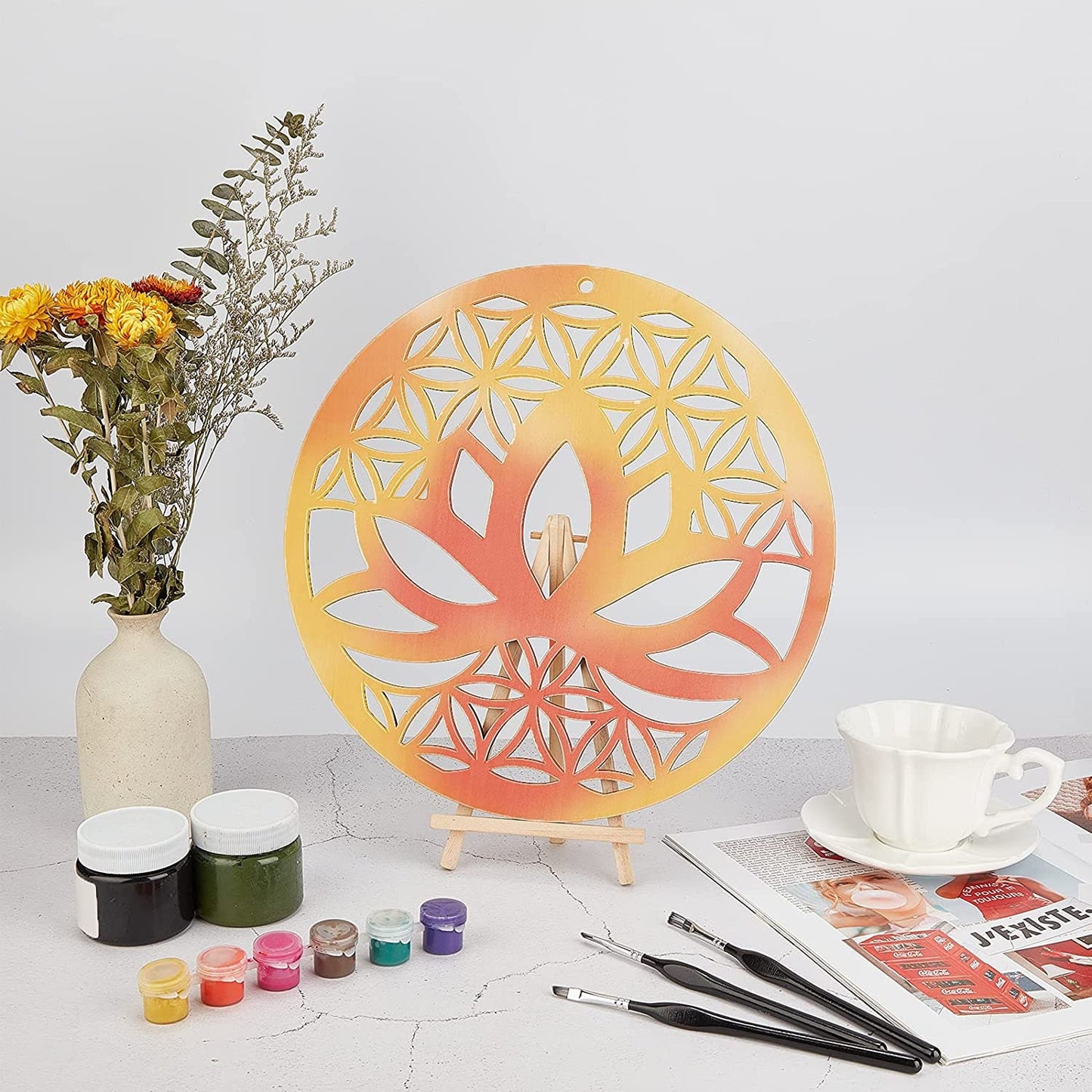 Decorazione in legno fiore di loto. Scultura da parete, (31 x 31 cm., Fiore di Loto) decorazione, scultura in legno, Legno naturale