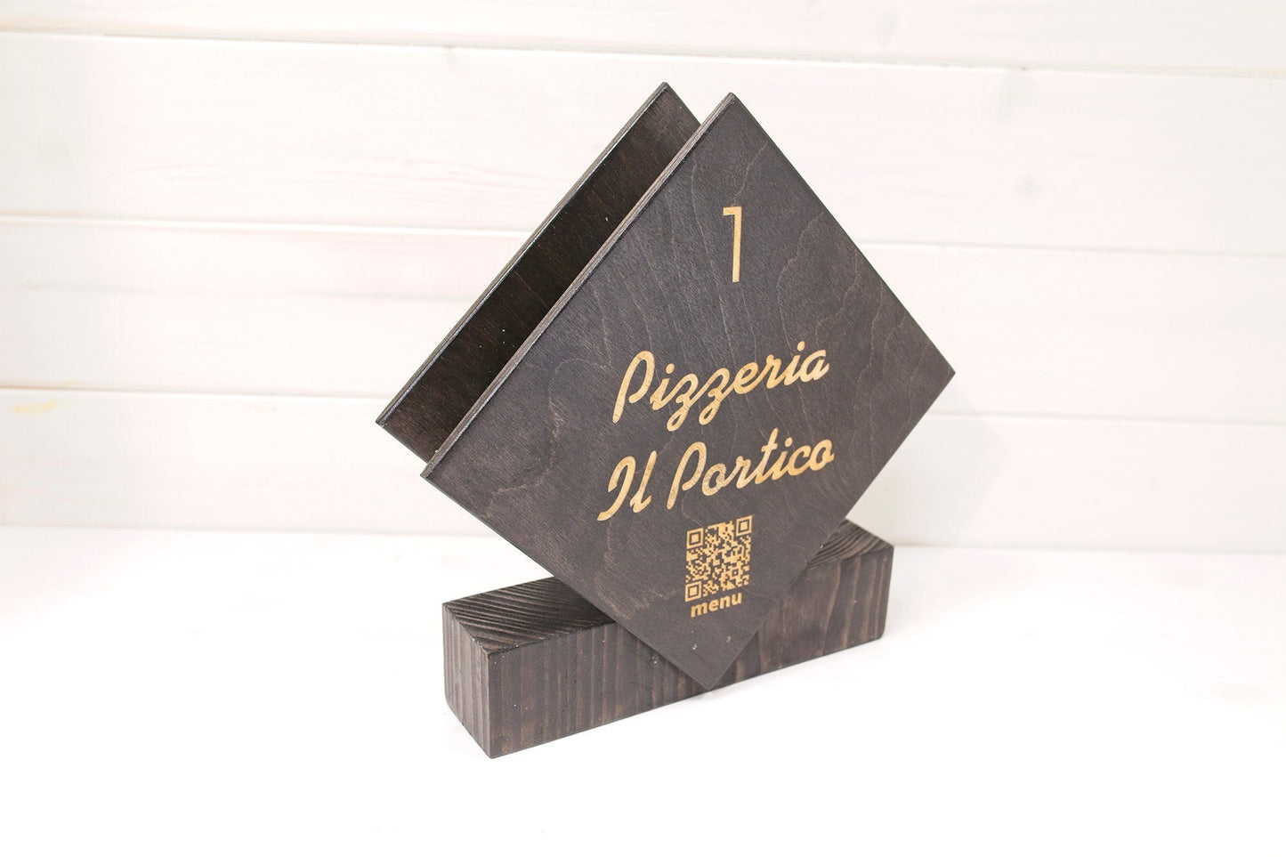 portatovaglioli qr code Portamenu 10-50-100 pz in legno naturale, mogano, ebano personalizzati con incisione laser logo ristorante economico