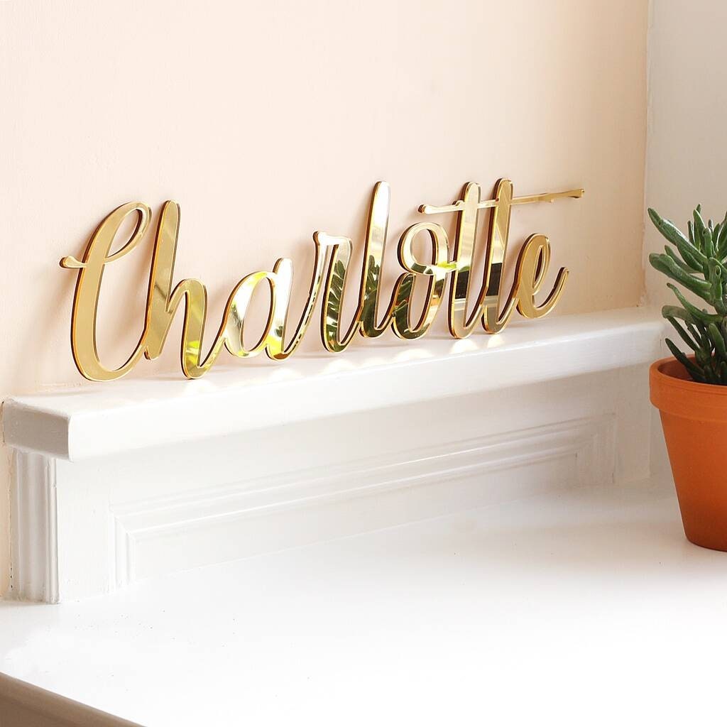 Scritta personalizzata in plexiglas acrilico  bambino bambina o nome  in plexiglass specchiato oro o argento / Matrimonio / Nozze /comunione