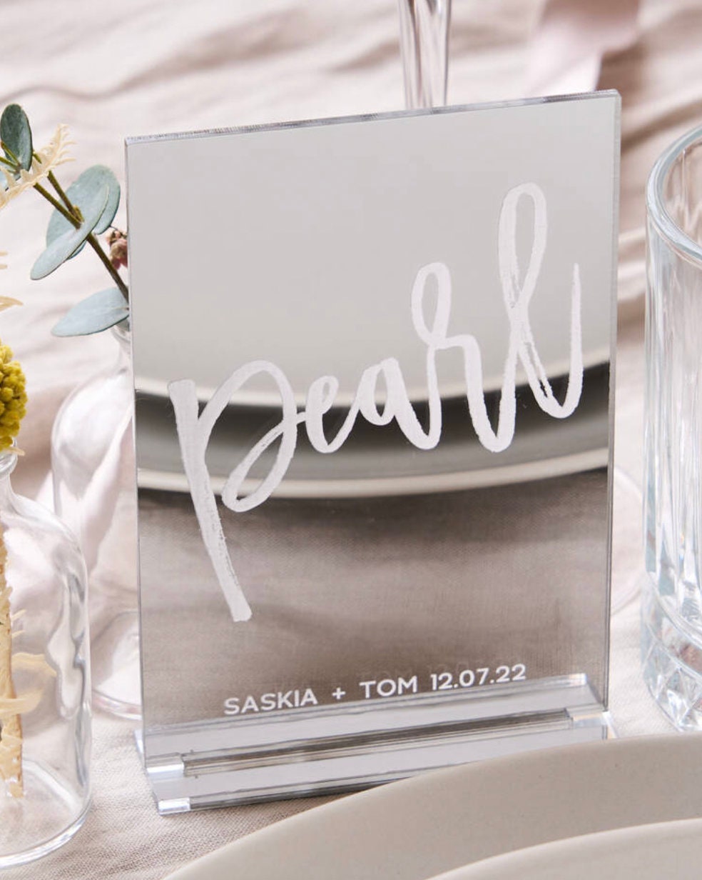 targhetta segnaposto matrimonio in forma rettangolare in plexiglas specchiato argento laser Battesimo / Matrimonio / Nozze / Comunione