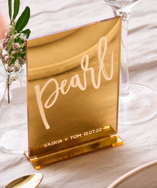 targhetta segnaposto matrimonio in forma rettangolare in plexiglas specchiato oro laser Battesimo / Matrimonio / Nozze / Comunione