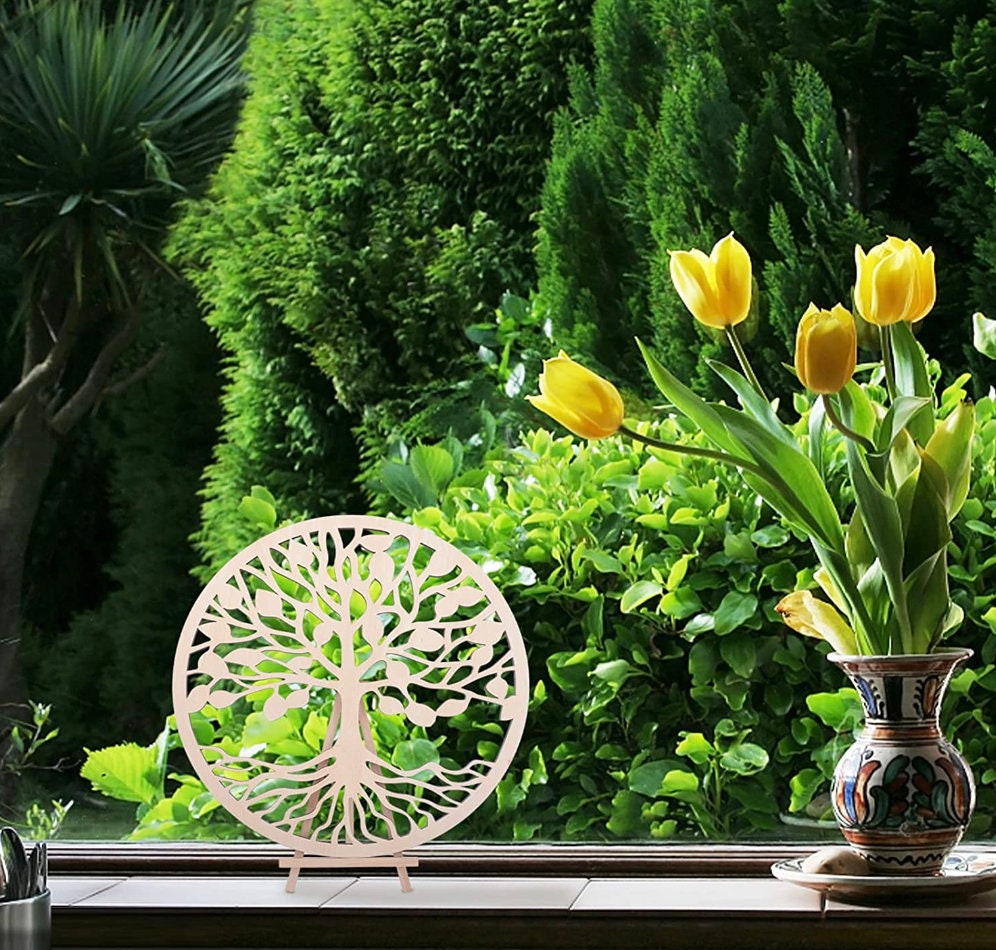 Albero della Vita Parete in Legno Arte Geometria Sacra Decorazioni per La Casa, Scultura da Parete in Legno Tagliata al Laser 31X31