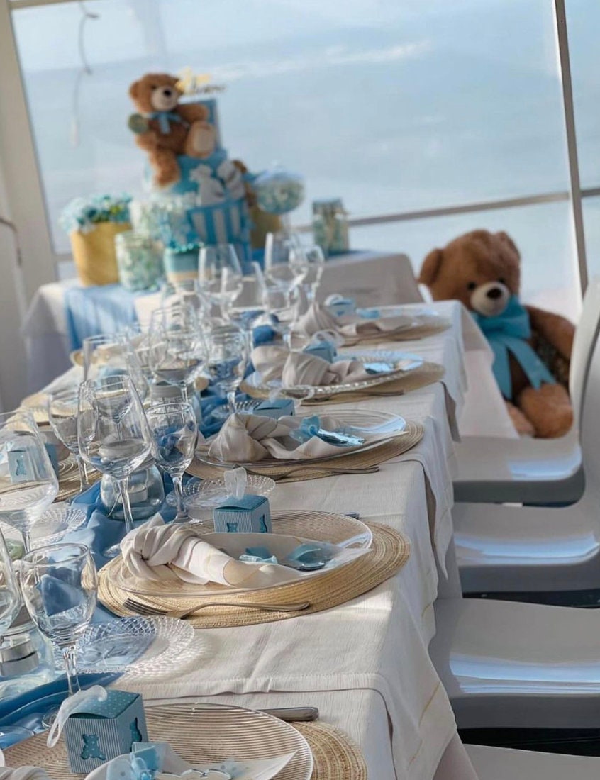 Tag / Segnaposto orsetto in plexiglass specchiato rettangolare oro o argento Battesimo / Matrimonio / Nozze / Comunione