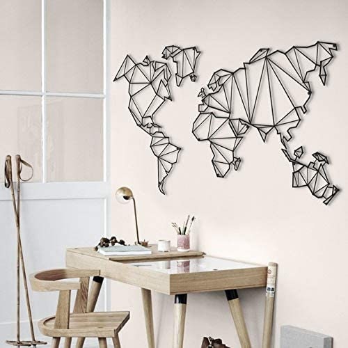 Planisfero da parete mdf nero verniciato nero, tagliato a laser, legno mappamondo decorazione casa