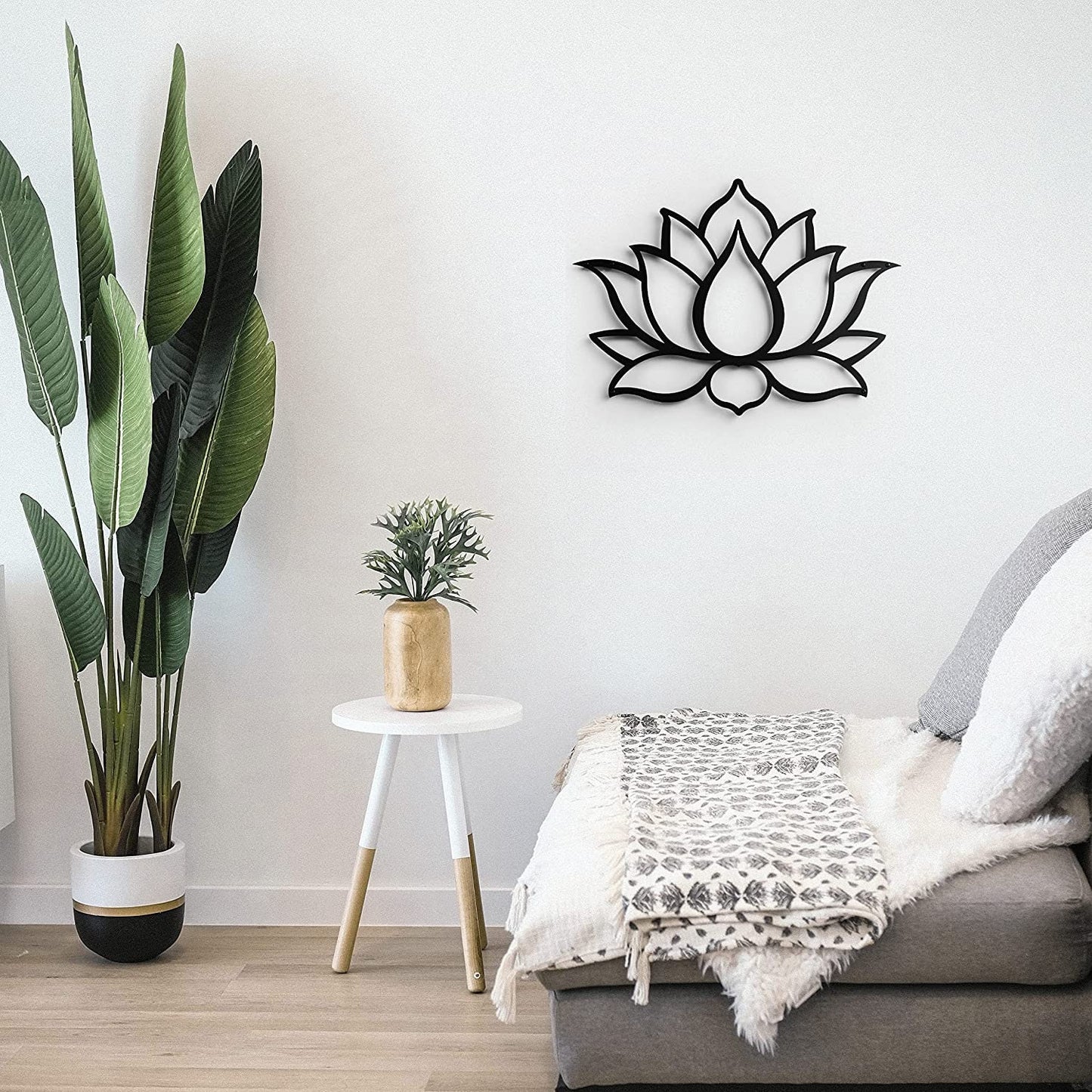 Decorazione in mdf nero. Scultura da parete, (43 x 31 cm., Fiore di Loto)   decorazione,  scultura in legno,  Legno naturale