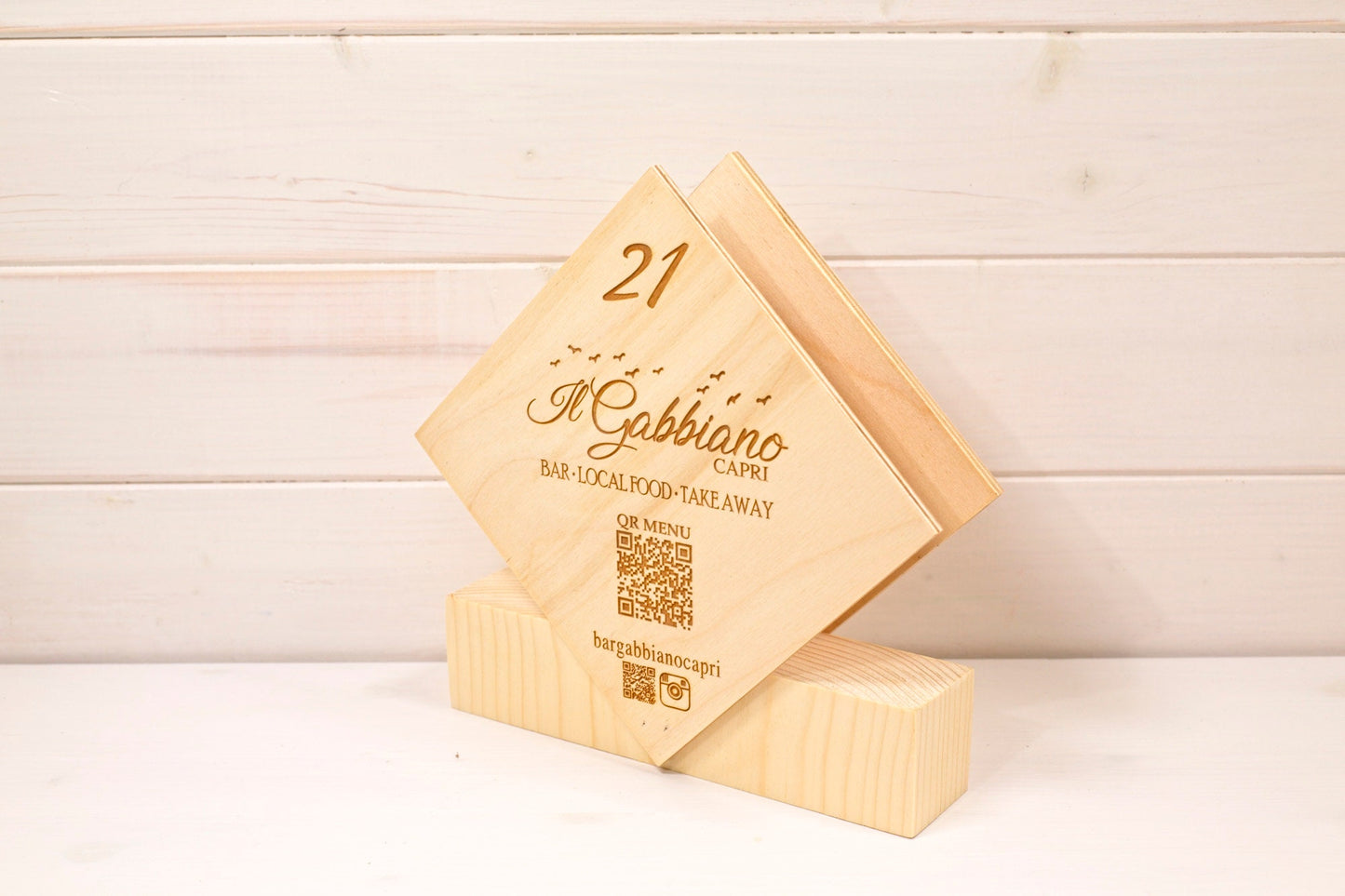 portatovaglioli qr code Portamenu 10-50-100 pz in legno naturale, mogano, ebano personalizzati con incisione laser logo ristorante economico