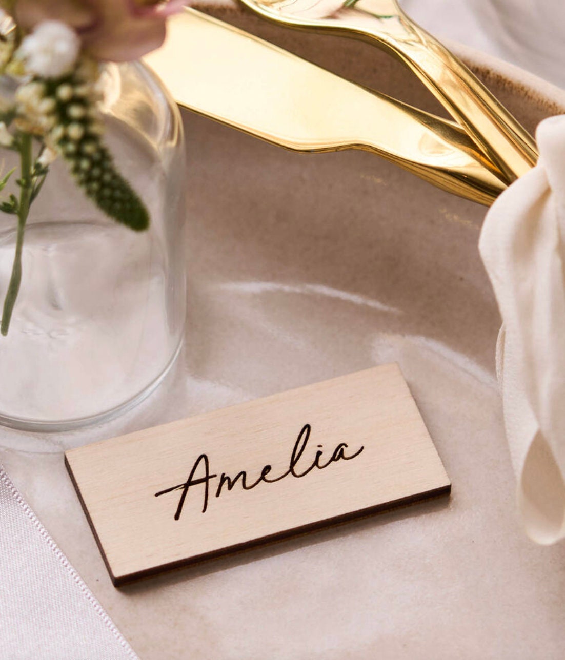 Tag / Segnaposto  in legno con scritta nome  Battesimo / Matrimonio / Nozze / Comunione rettangolari