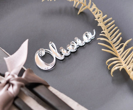 Tag / Segnaposto in plexiglass specchiato oro o argento taglio laser Battesimo / Matrimonio / Nozze / Comunione