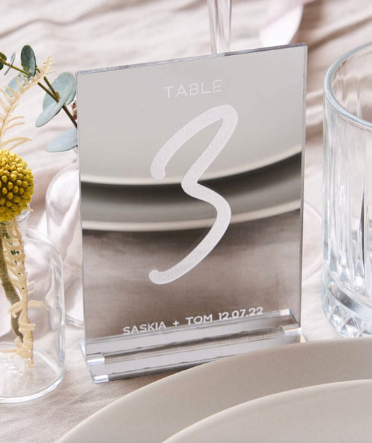 Numero dei tavoli matrimonio in forma rettangolare in plexiglas specchiato oro laser Battesimo / Matrimonio / Nozze / Comunione