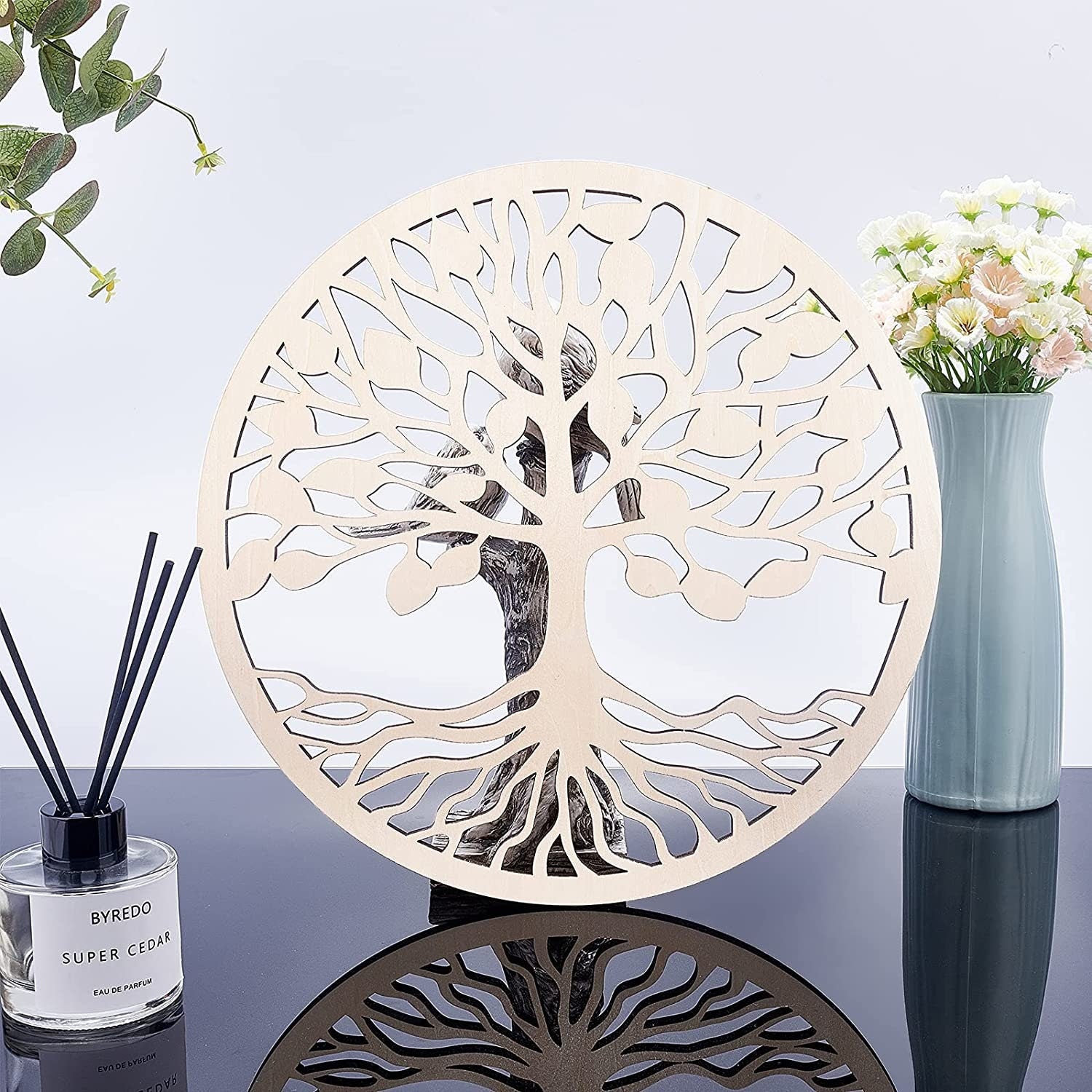 Albero della Vita Parete in Legno Arte Geometria Sacra Decorazioni per La Casa, Scultura da Parete in Legno Tagliata al Laser 31X31