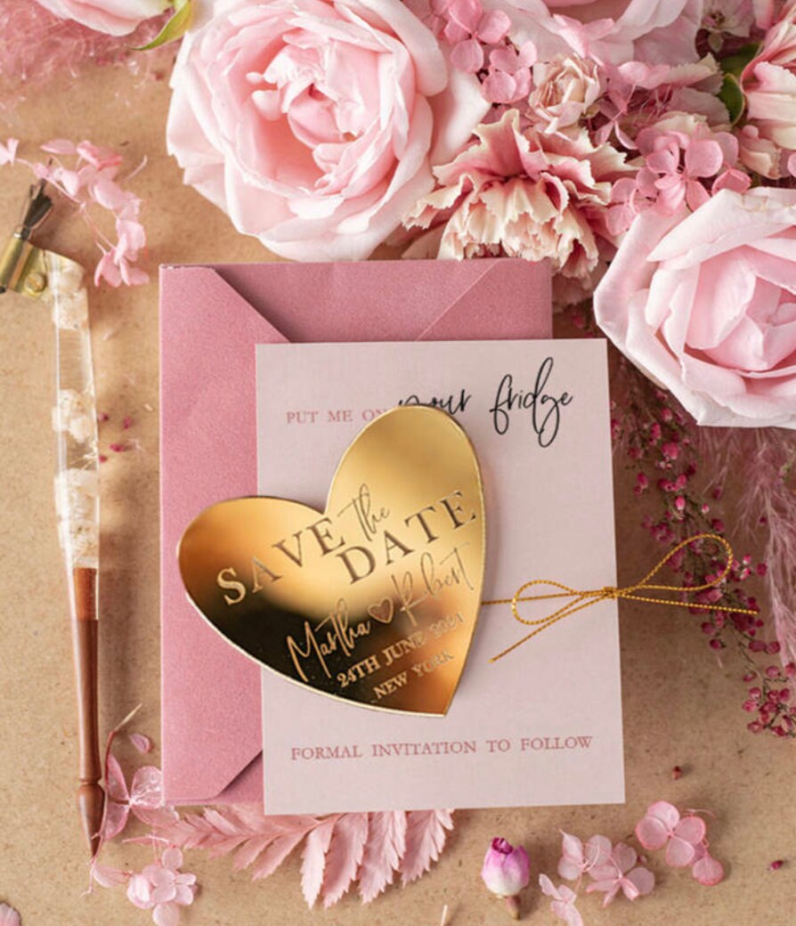 Bomboniera plexiglas oro cuore magnete personalizzato inciso magnete save the date bomboniera personalizzata in legno matrimonio nozze