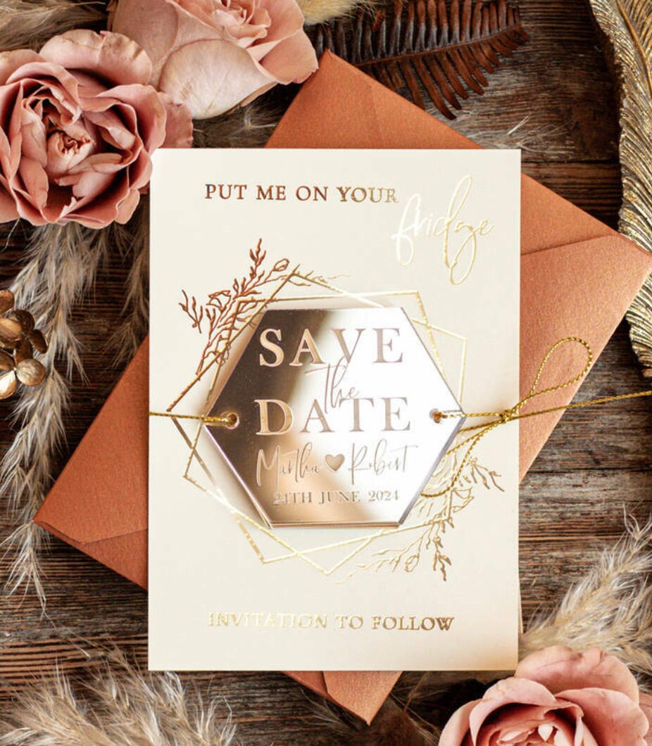 Bomboniera oro plexiglas magnete personalizzato inciso magnete save the date bomboniera personalizzata in legno matrimonio nozze cresima
