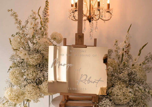 welcome sign in oro specchiato- Doccia nuziale Segno di benvenuto - Segno di benvenuto Matrimonio moderno - Arredamento luxury di nozze