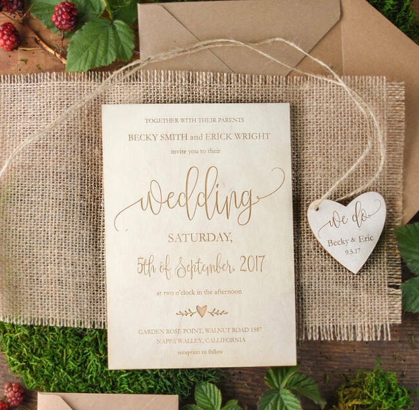 Invito di nozze in legno partecipazioni in legno personalizzati inviti di nozze rustici, invito al ricevimento di nozze,legno Save the date