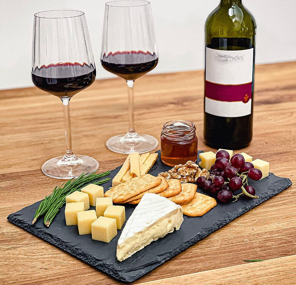 Set di 6 Piatti in Ardesia Rettangolari - 30x20 cm - Piatti di Pietra per Aperitivi, Formaggio, Salumi, Sushi, Antipasti
