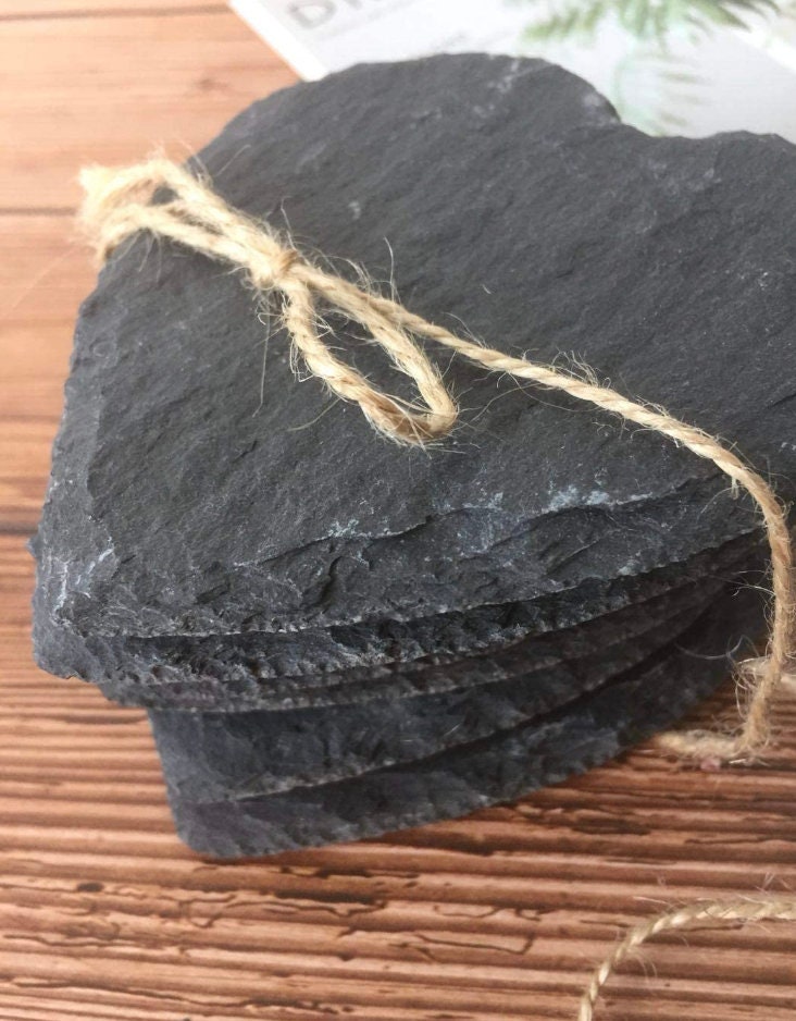 Sottobicchiere in Ardesia Naturale - a Forma di Cuore - 6 Pezzi 10x10cm personalizzati con incisione laser regalo casa nuova ristorante