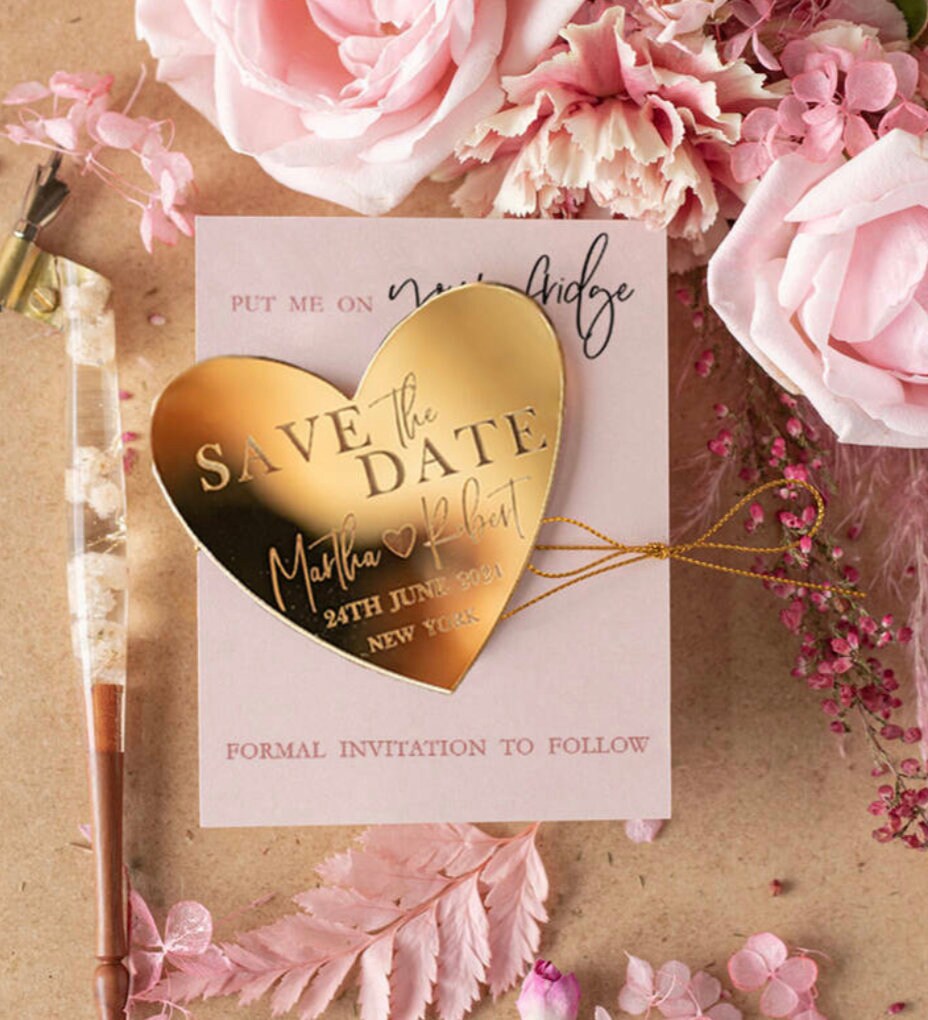 Bomboniera plexiglas oro cuore magnete personalizzato inciso magnete save the date bomboniera personalizzata in legno matrimonio nozze