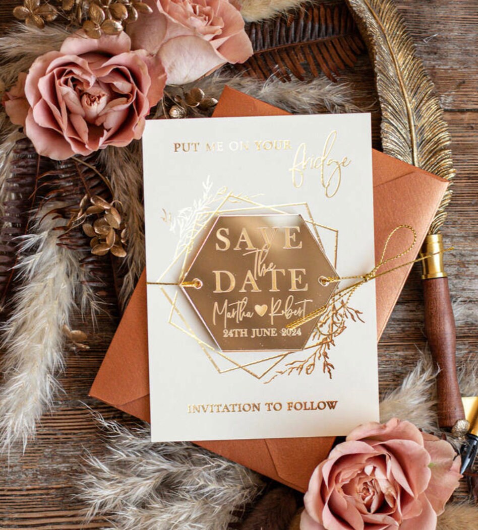 Bomboniera oro plexiglas magnete personalizzato inciso magnete save the date bomboniera personalizzata in legno matrimonio nozze cresima