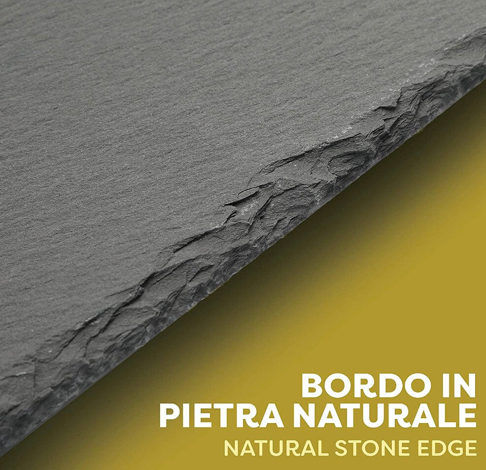 Set di 6 Piatti in Ardesia Rettangolari - 30x20 cm - Piatti di Pietra per Aperitivi, Formaggio, Salumi, Sushi, Antipasti