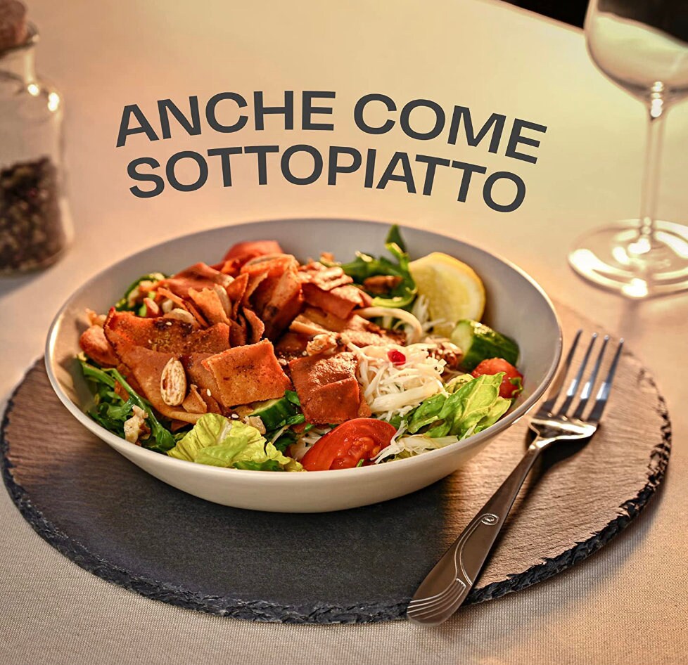 Set di 6 Piatti in Ardesia tondo personalizzati - 30cm - Piatti di Pietra per Aperitivi, Formaggio, Salumi, Sushi, Antipasti Pietra Naturale