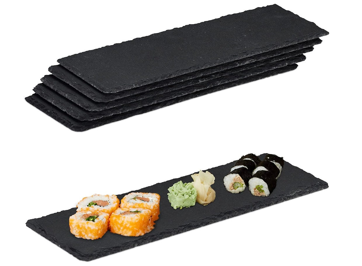 Set da 6 Tavolette in Ardesia personalizzati regalo ristoranti bomboniera Piatti Spaziosi, da Portata, per Scrivere, 30x10 cm, Antracite