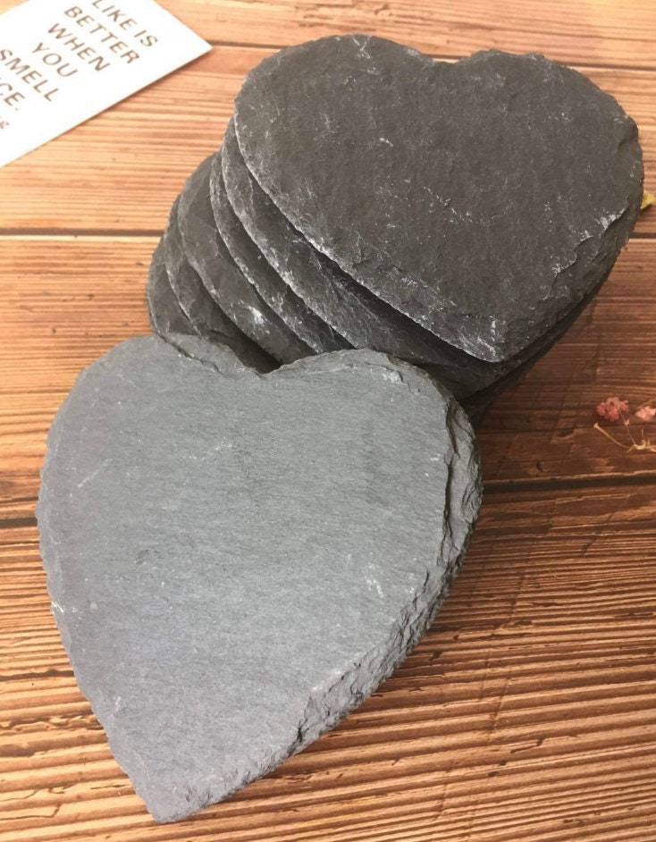 Sottobicchiere in Ardesia Naturale - a Forma di Cuore - 6 Pezzi 10x10cm personalizzati con incisione laser regalo casa nuova ristorante